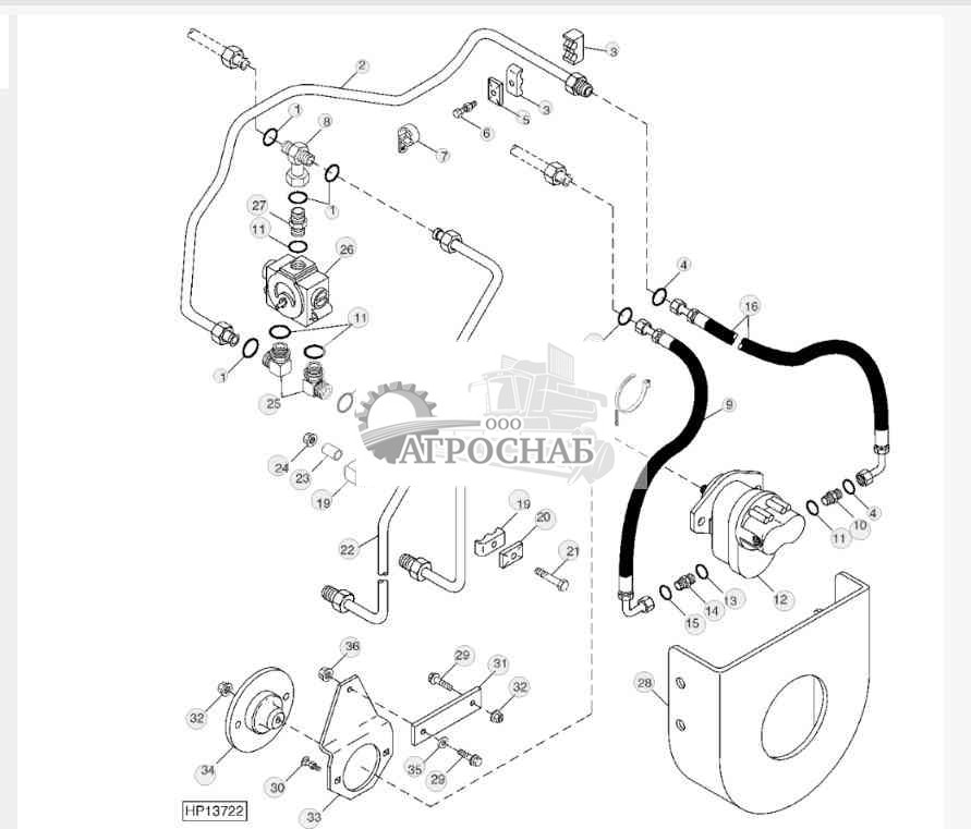 Chaff Spreader Lines, Hoses, Valve And Pump 